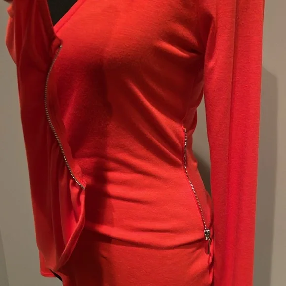 GUESS Orange Long Sleeve Wrap Top with Side Zipper. Size Small - Picture 4 of 15